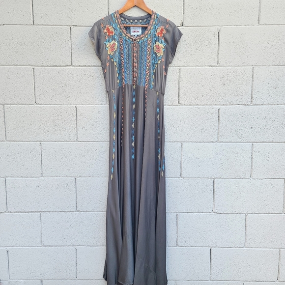 Johnny Was Biya | Crozier Embroidered Boho Rayon Maxi Dress Size Small - Picture 2 of 16